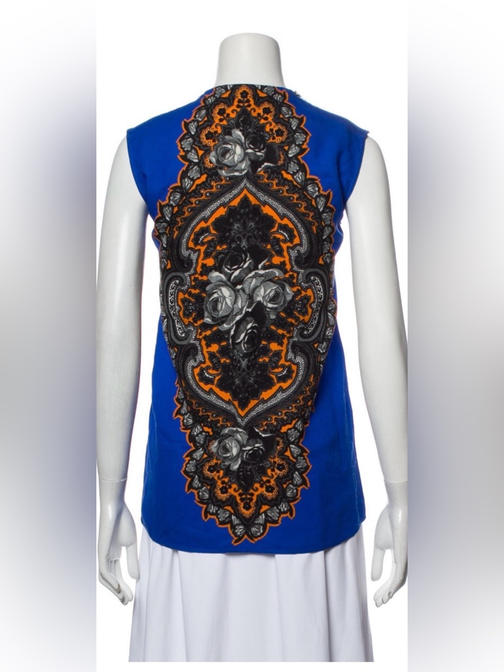 NWOT Stella McCartney Royal Blue Sleeveless Top with Orange & Gray Medallion